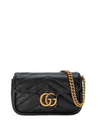 Gucci Super Mini GG Marmont 2.0 Leather Bag in Black - Lyst