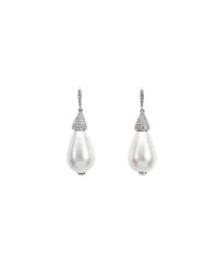 Oscar de la Renta | White Pearl & Swarovski Petite Drop Earrings | Lyst