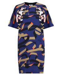 msgm shift dress cat ribbon print navy orange in blue lyst msgm shift dress cat ribbon print navy orange in blue lyst
