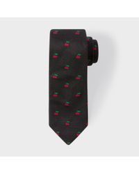 Paul Smith | Men's Black Embroidered Cherry Narrow Silk Tie for Men | Lyst