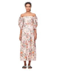 Rebecca Taylor - Pink Marlena Off The Shoulder Floral Midi Dress - Lyst