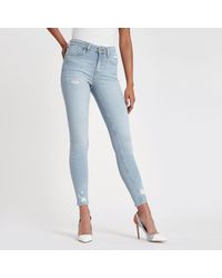 River Island Blue Amelie Ripped Super Skinny Jeans