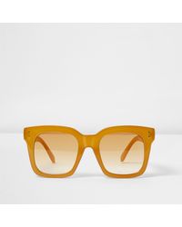River Island Yellow Square Frame Oversized Sunglasses