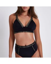 River Island Black Metallic Trim Triangle Bikini Top