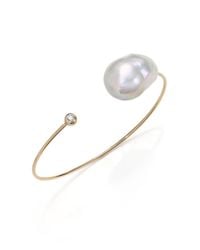 Mizuki | Metallic 24mm White Baroque Freshwater Pearl, Diamond & 14k Yellow Gold Cuff Bracelet | Lyst