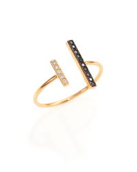 Zoe Chicco | Metallic Black/white Diamond & 14k Yellow Gold Mixed Bar Open Ring | Lyst