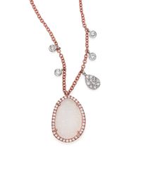 Meira T | Pink Druzy, Mother-of-pearl, Diamond & 14k Rose Gold Pendant Necklace | Lyst