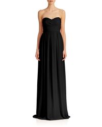 Monique Lhuillier Bridesmaids | Black Pleated Chiffon Sweetheart Gown | Lyst