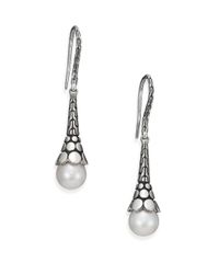 John Hardy | Metallic Dot 7.5mm White Pearl & Sterling Silver Pendant Drop Earrings | Lyst