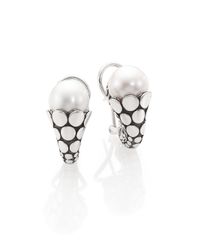John Hardy | Metallic Dot 10mm White Pearl & Sterling Silver J-hoop Earrings | Lyst