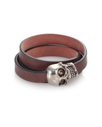 Alexander McQueen | Brown Leather Wrap Skull Bracelet for Men | Lyst