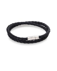 Tateossian | Black Scoubidou Leather & Sterling Silver Braided Double-wrap Bracelet for Men | Lyst