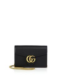 Gucci | Black GG Marmont Leather Chain Strap Wallet Bag | Lyst