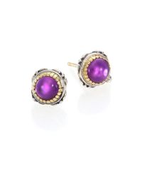 Konstantino | Purple Erato Amethyst, 18k Yellow Gold & Sterling Silver Stud Earrings | Lyst