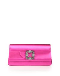 Manolo Blahnik | Pink Gothisi Satin Crystal Buckle Clutch | Lyst