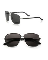 Ferragamo | Black Navigator Metal & Leather Sunglasses for Men | Lyst