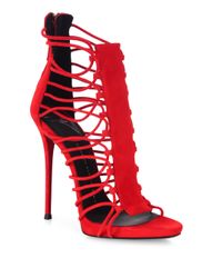 Giuseppe Zanotti | Red Strappy Suede Sandals | Lyst
