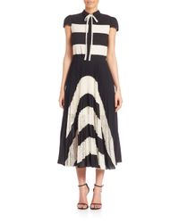 Alice + Olivia | Natural Gale Panel Collared Cap Sleeve Pleated Dress | Lyst