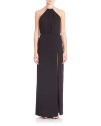 Halston | Black Cowl Neck Drape Dress | Lyst