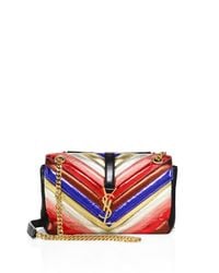 Saint Laurent | Red Medium College Monogram Metallic Leather Shoulder Bag | Lyst
