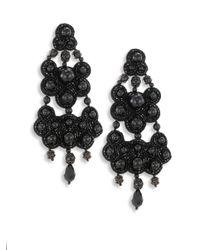 Lyst Tory Burch Leather Backed Beaded Chandelier Earrings In Black Tory Burch Women S Black Leather Backed Beaded Chandelier Earrings