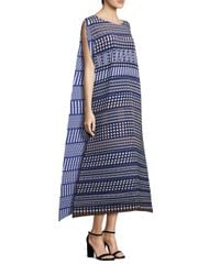 Issey Miyake - Blue Printed Dress With Belt - Lyst