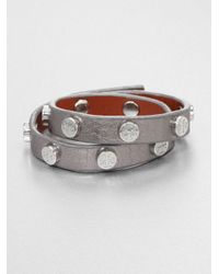 Tory Burch | Double-wrap Metallic Leather Bracelet/silvertone | Lyst