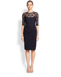 Teri Jon | Blue Lace Bodice & Tiered-skirt Sheath | Lyst