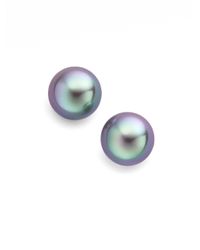 Majorica | Blue 12mm Grey Pearl Earrings | Lyst