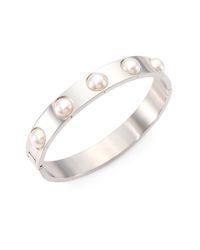 Majorica | Metallic 7mm White Pearl Bangle Bracelet/silvertone | Lyst