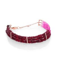 Meira T | Red Ruby, Diamond & 14k Yellow Gold Ombre Three-row Beaded Bracelet | Lyst