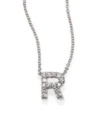 Roberto Coin | Tiny Treasures Diamond & 18k White Gold Love Letter Pendant Necklace | Lyst