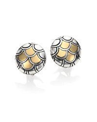 John Hardy | Metallic Naga 18k Yellow Gold & Sterling Silver Button Earrings | Lyst