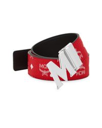 MCM M Reversible Belt In White Logo Visetos in Red for Men - Lyst