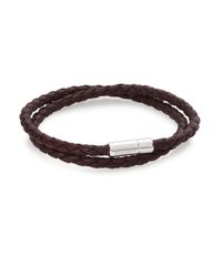 Tateossian - Brown Scoubidou Leather & Sterling Silver Braided Double-wrap Bracelet for Men - Lyst