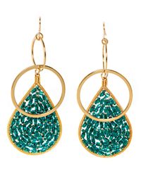 Devon Leigh - Blue Teal Crystal Beaded Double Hoop Earrings - Lyst