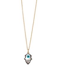 Sylva & Cie - Metallic Mother Of Pearl Hamsa Pendant Necklace - Lyst