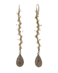 Dana Kellin Fine Jewelry Multicolor Pearl And Diamond Pave Long Vine Earrings