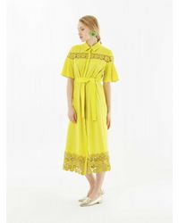 Roman - Yellow Lace Bottom Midi Dress - Lyst