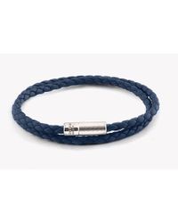 Tateossian - Blue Double Wrap Pop Rigato Bracelet In Navy Leather And Silver Clasp - Lyst