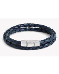 Tateossian | Double Wrap Scoubidou Bracelet In Blue Leather With Silver Click Clasp for Men | Lyst