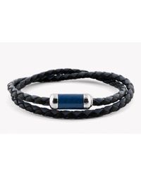Tateossian - Blue Montecarlo Bracelet In Navy Leather With Silver And Enamel Clasp for Men - Lyst