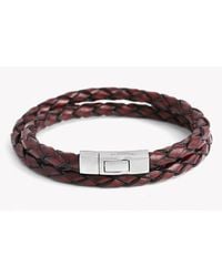 Tateossian - Double Wrap Scoubidou Brown Leather Bracelet With Silver Clasp for Men - Lyst