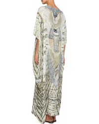 Camilla Multicolor Convertible Crystal-embellished Printed Silk Kaftan Ecru