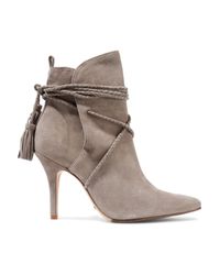 Schutz Gray Fadhila Tasseled Suede Ankle Boots