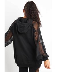 Ivy Park Black Distressed Mesh Sleeve Hoodie Dress