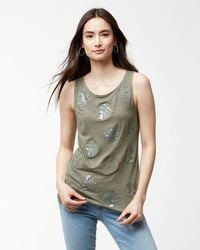 Tommy Bahama Green Linnea Monstera Leaf Sequined Linen Tank