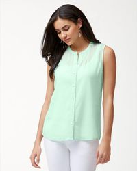 Tommy Bahama Green Coastview Gauze Sleeveless Top