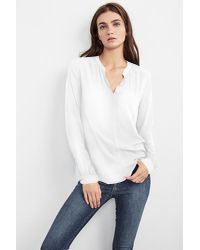 Velvet By Graham & Spencer - White Costella Long Sleeve Challis Top - Lyst