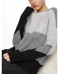 White + Warren - Gray Cashmere Intarsia Open Crewneck - Lyst